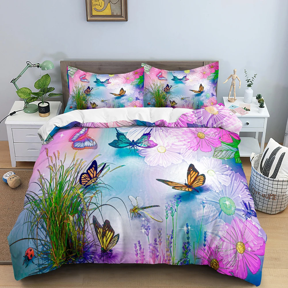 Duvet Cover Sets With Zipper - Zestaw pościeli Butterfly 3D Flower Duvet