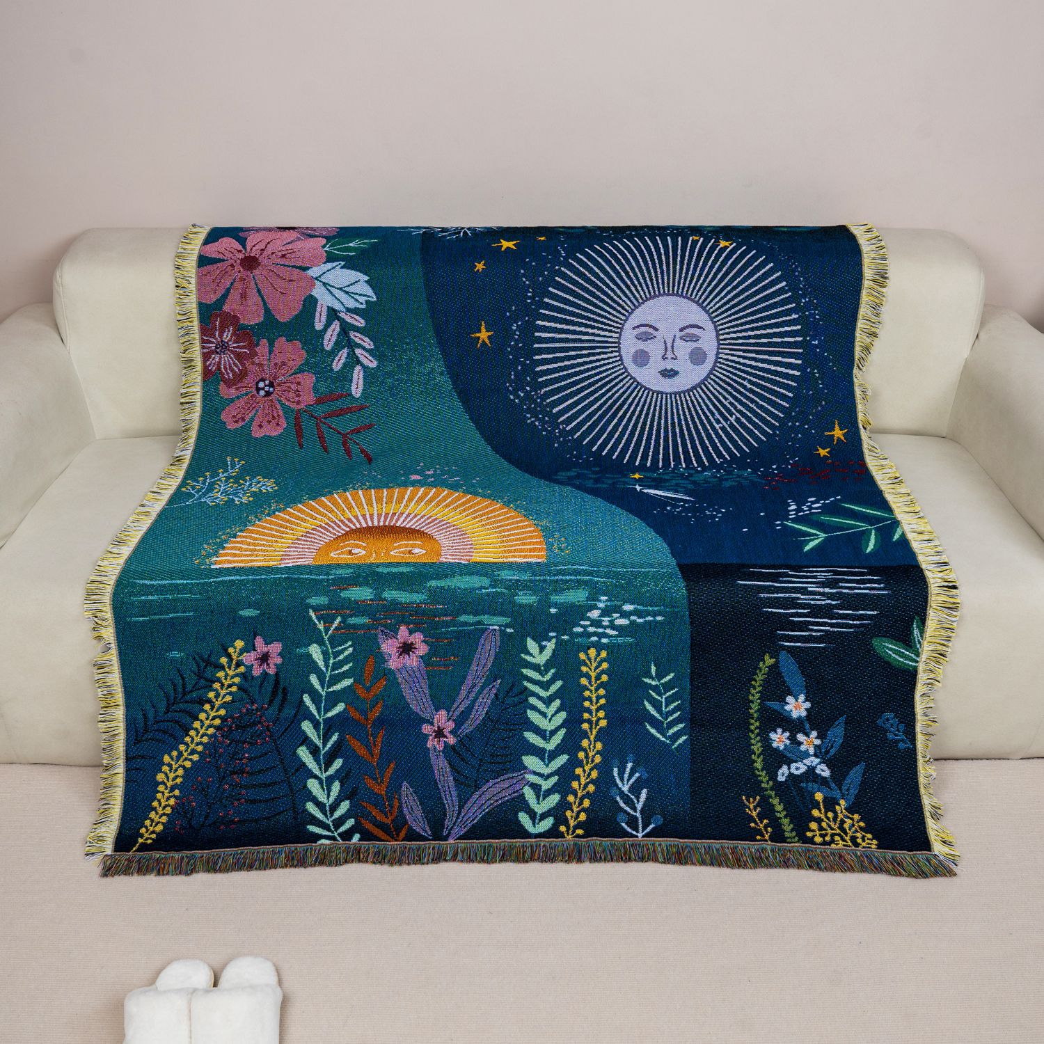 Gobelin z motywem nieba, słońc – Boho Throw Blanket Fringe recenzja i cena