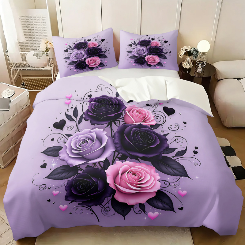 Fioletowo-Czarno-Różowy Zestaw – Aesthetic Floral Duvet Cover recenzja i cena