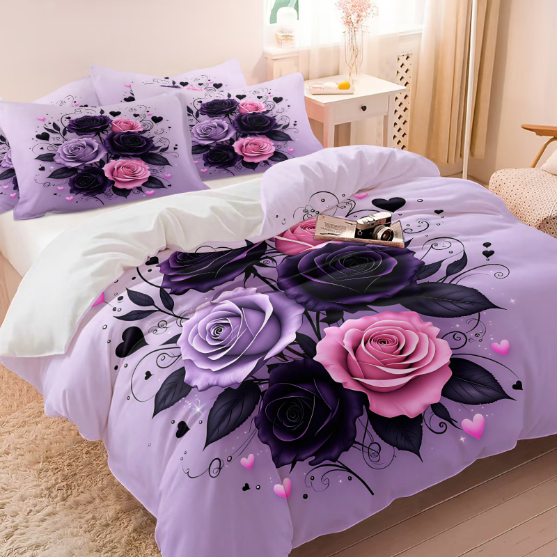 Fioletowo-Czarno-Różowy Zestaw – Aesthetic Floral Duvet Cover recenzja i cena