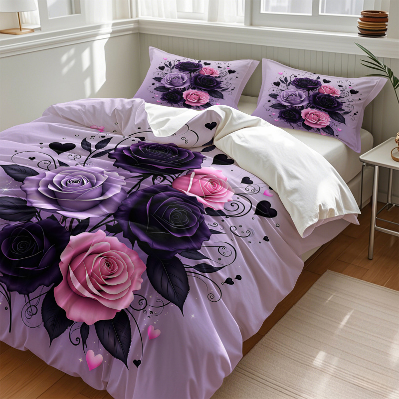 Fioletowo-Czarno-Różowy Zestaw – Aesthetic Floral Duvet Cover recenzja i cena