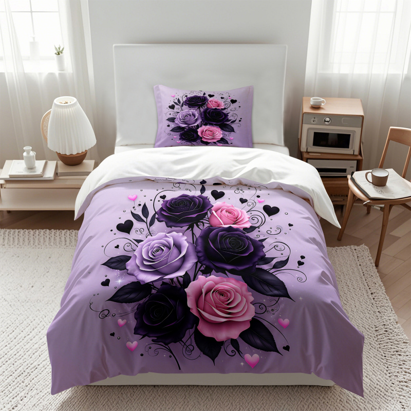Fioletowo-Czarno-Różowy Zestaw – Aesthetic Floral Duvet Cover recenzja i cena