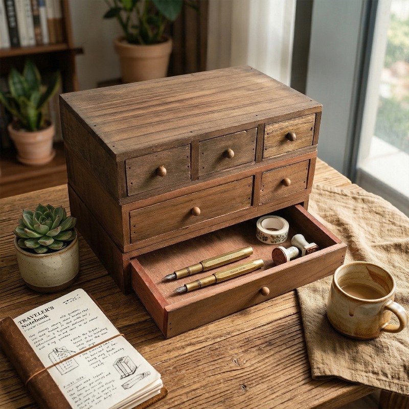 Drewniana szkatułka na biurko, – Storage & Organization recenzja i cena